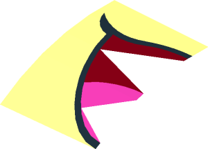 ~Brick Curved  2 x  2 x  1.667 with Dark Red Mouth and Dark Pink Tongue Pattern - Half