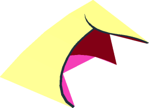 ~Slope Brick Curved  4 x  4 x  1.667 with Dark Red Mouth and Dark Pink Tongue Pattern - Half