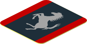 Sticker  0.9 x  0.8 with Grey Ferrari Horse Logo in Black Stripe on Red Background