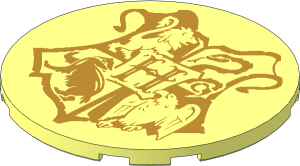 Tile  6 x  6 Round with Gold Hogwarts Crest Pattern