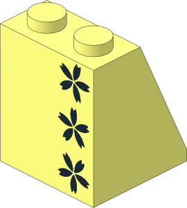 Slope Brick 65  2 x  2 x  2 with  3 Black Flowers Pattern