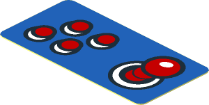 Sticker  0.9 x  1.8 Red Buttons and Joystick on Blue Background