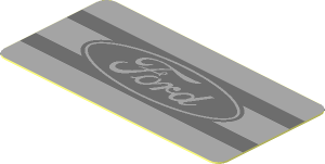 Sticker  0.9 x  1.8 with Dark Bluish Grey Ford Badge with Stripes on Light Grey Background