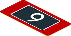 Sticker  0.9 x  1.8 with White "9" on Black Background and Red Border