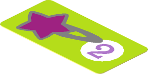 Sticker  0.9 x  1.9 with Star and Medium Lavender "2" in White Circle on Lime Background