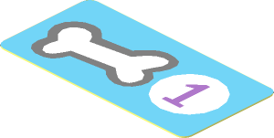 Sticker  0.9 x  1.8 with Dog Bone and Medium Lavender "1" in White Circle on Medium Azure Background