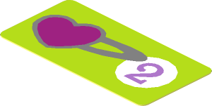 Sticker  0.9 x  1.8 with Heart and Medium Lavender "2" in White Circle on Lime Background