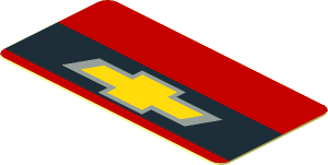 Sticker  0.9 x  1.8 with Chevrolet Logo on Black Stripe on Red Background