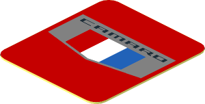 Sticker  0.9 x  0.8 with Camaro Logo on Red Background