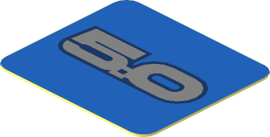 Sticker  0.8 x  0.9 with Silver "5.0" Text on Blue Background