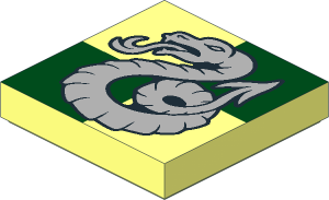 Tile  2 x  2 with Silver Slytherin Crest on Dark Green Squares Pattern