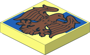 Tile  2 x  2 with Copper Ravenclaw Crest on Blue Squares Pattern