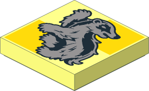 Tile  2 x  2 with Silver Hufflepuff Crest on Bright Light Orange Pattern