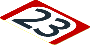 Sticker  1.2 x  1.8 with Black "23" in White Arch on Red Background
