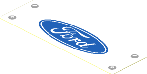 Sticker  1.2 x  3.8 with Ford Logo with Four Rivets on White Background