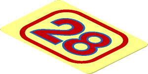 Sticker  1.2 x  1.8 with Red and Blue "28" on Transparent Background