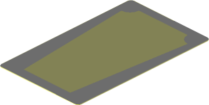 Sticker  3.0 x  1.8 with Olive Green Trapezoid with Cut Corners on Dark Bluish Grey Background