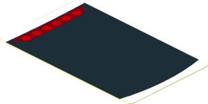 Sticker  1.8 x  3.0 with 6 Red Dots on Black Arc on White Background