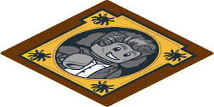 Sticker  3.8 x  3.8 with Dark Bluish- and Light Bluish Grey Portrait of Gilderoy Lockhart in Gold Frame with Spiders on Reddish Brown Background