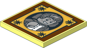 Tile  4 x  4 with with Dark Bluish- and Light Bluish Grey Portrait of Gilderoy Lockhart in Gold Frame with Spiders on Reddish Brown Background Sticker