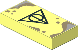 Tile  1 x  2 with Black Triangle, Line, and Circle Symbol, Dark Tan and Light Bluish Grey Splatters and Stains Pattern