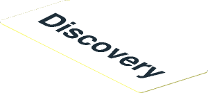 Sticker  1.2 x  3.0 Parallelogram Right Slanted with Black "Discovery" on White Background