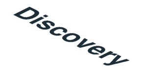 ~Sticker  1.2 x  3.0 Parallelogram Right Slanted with Black "Discovery" on White Background - Text and Outerbox
