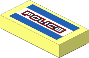 Tile  1 x  2 with Black/Red "POLICE" on White/Blue Stripes Sticker