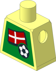 Minifig Torso with Football and Danish Flag on Green and White "1" on Back Side Stickers
