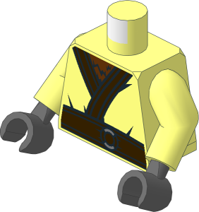 Minifig Torso with Arms and Hands with Kimono with Dark Brown Belt and Reddish Brown Fur Pattern