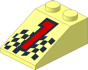 Slope Brick 33  3 x  2 with Red "1" and Checkered Flag Pattern