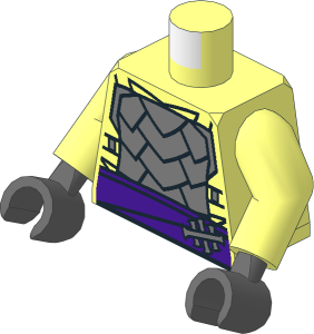 Minifig Torso with Arms and Hands with Armor and Medium Lilac Sash with Black Belts Pattern