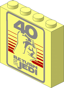 Brick  1 x  4 x  3 with Silver "40" and "RETURN OF THE JEDI" and Darth Vader Helmet and Red Stripes Pattern