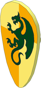 Minifig Shield Ovoid with Dark Green Dragon on Bright Light Yellow/Orange Pattern