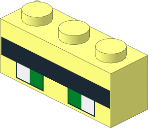 Brick  1 x  3 with Minecraft Pixelated Green Eyes with Black Outline and Unibrow Pattern