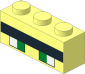 Brick  1 x  3 with Minecraft Pixelated Green Eyes with Black Outline and Unibrow Pattern