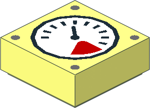 Tile  1 x  1 with White and Red Dial, Black Needle and 4 Dark Bluish Grey Rivets Pattern