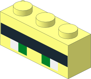 Brick  1 x  3 with Minecraft Pixelated Green Eyes and Black Unibrow Pattern