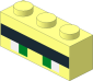 Brick  1 x  3 with Minecraft Pixelated Green Eyes and Black Unibrow Pattern