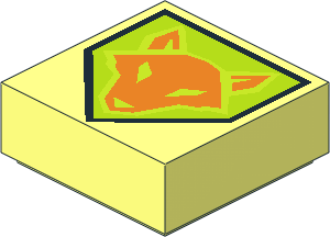 Tile  1 x  1 with Orange Fox Head on Lime Pentagonal Shield Pattern