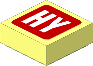 Tile  1 x  1 with Red "HY" in White Square on Red Background Sticker
