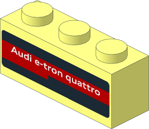 Brick  1 x  3 with Red Stripe with "Audi e-tron quattro" White Text on Black Background Stickers on Both Sides