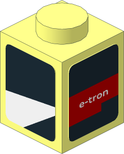 Brick  1 x  1 with White Trapezoid on Black Background Left and Red Stripe with "e-tron" White Text on Black Background Stickers
