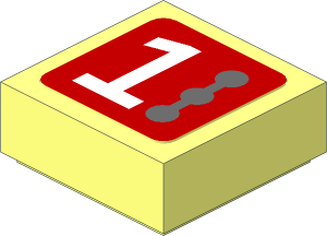 Tile  1 x  1 with White Number 1 and  3 Dark Grey Circles Right on Red Background Sticker