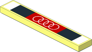 Tile  1 x  6 with Black and White Stripes and White Audi Logo on Red Background Sticker