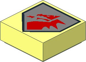 Tile  1 x  1 with Red Dragon Head on Metallic Silver Pentagonal Shield Pattern