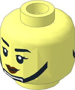 Minifig Head with Black Chin Strap and Reddish Brown Lips with Grin / Angry 2-Sided Pattern