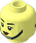 Minifig Head with Black Chin Strap and Reddish Brown Lips with Grin / Angry 2-Sided Pattern