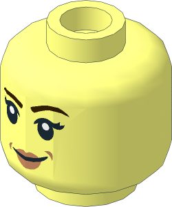 Minifig Head with Dark Brown Eyebrows, Black Eyelashes and Nougat Lips with Smile / Angry 2-Sided Pattern
