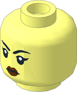 Minifig Head with Black Eyebrows and Eyelashes and Reddish Brown Lips Pattern